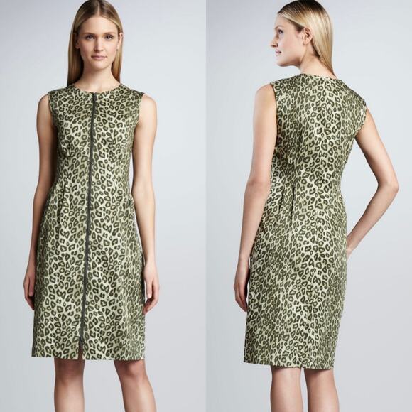 Lafayette 148 Animal Print Zip Front Sleeveless Sheath Dress Green size 10 - Picture 13 of 13